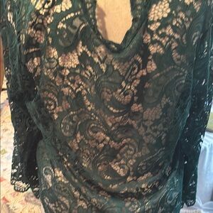 Cato Dark Green Lace Long-Sleeve Blouse